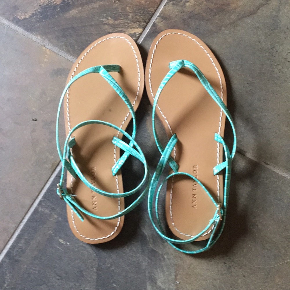 Tan and teal (more blue) sandals